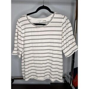 Calvin‎ Klein Striped Blouse w Ruffled Sleeves